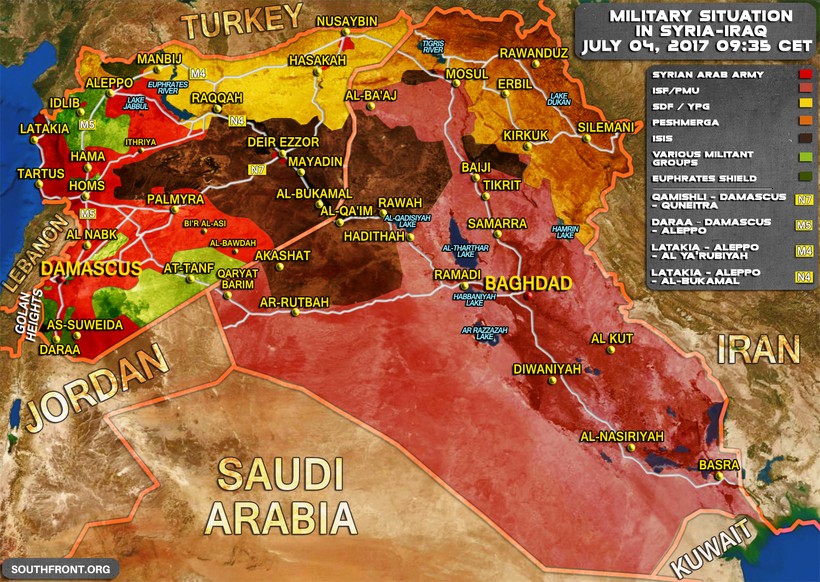 Bản đồ tình hình chiến sự chống IS chiến trường Syria - Iraq tính đến ngày 04.07.2017