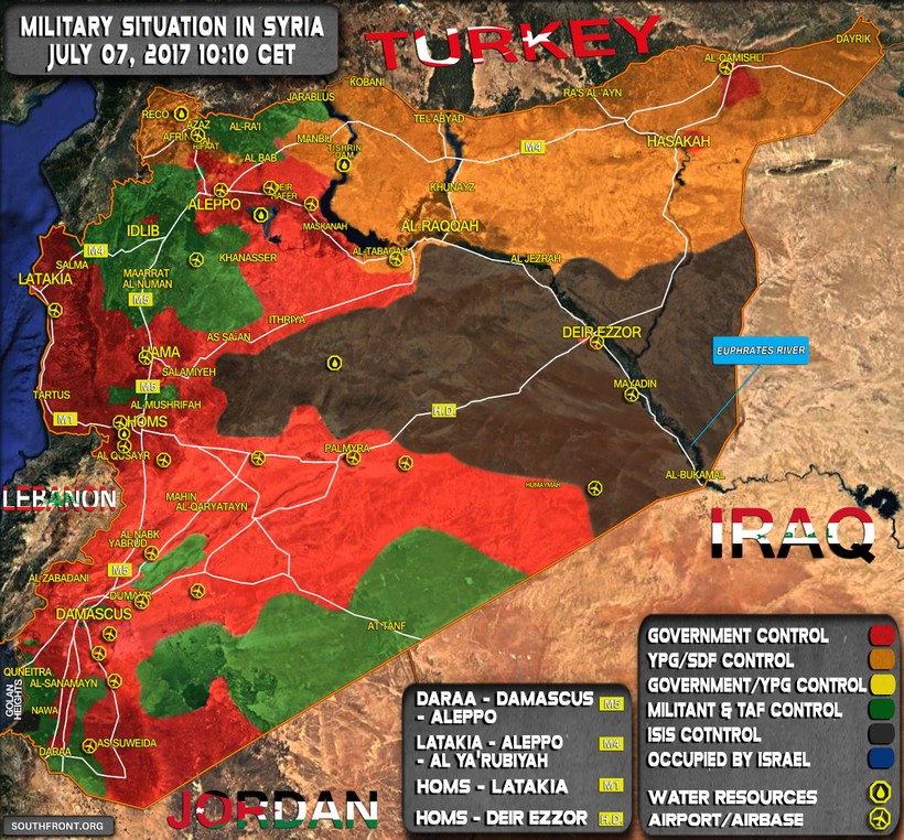 Bản đồ tình hình chiến sự Syria, tính đến ngày 07.07.2017
