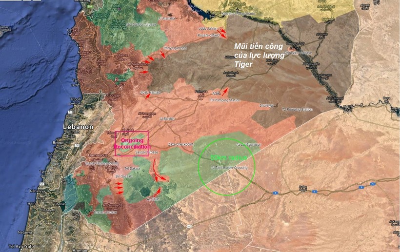 Các mũi tiễn công của quân đội Syria trên vùng IS còn tạm chiếm ở tỉnh Raqqa, Hama và Homs
