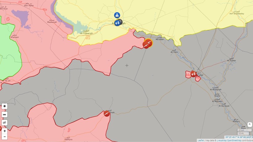 Bản đồ chiến dịch tấn công giải phóng tỉnh Deir Ezzor của quân đội Syria từ 2 hướng Palmyra và Raqqa