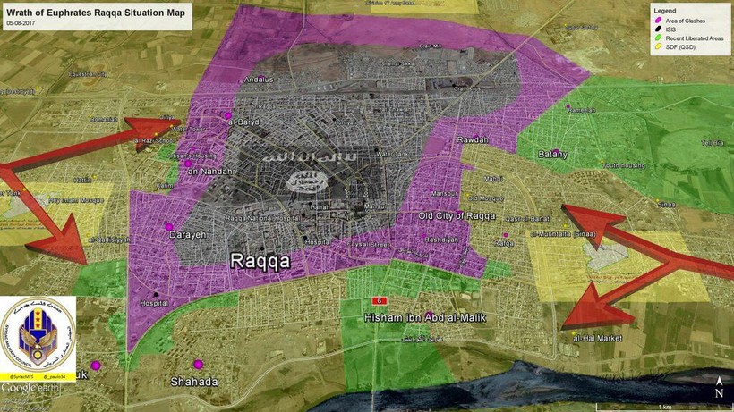 Bản đồ tình hình chiến sự thành phố Raqqa ngày 06.08.2017