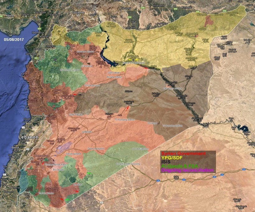Bản đồ phân bổ tình hình cuộc chiến chống khủng bố IS, Al-Qaeda trên chiến trường Syria