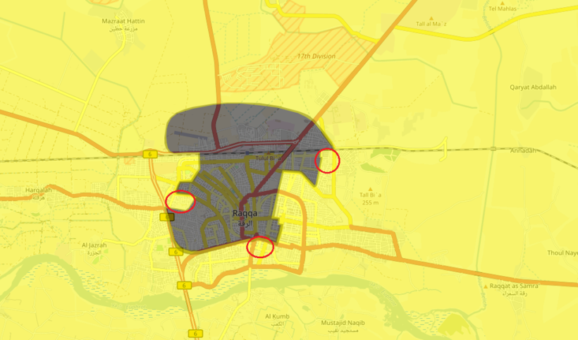 Bản đồ tình hình chiến sự thành phố Raqqa