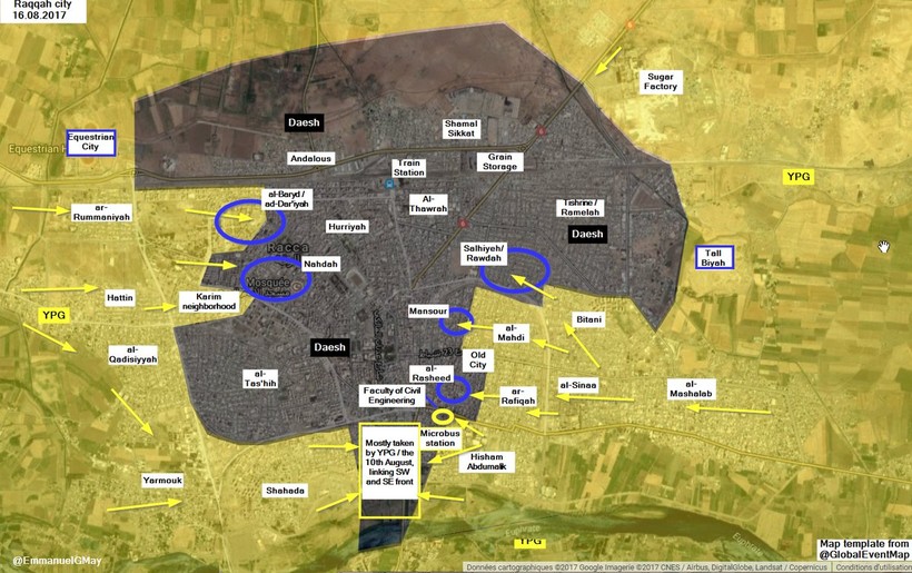 Các mũi tiến công của Lực lượng Dân chủ Syria đánh vào nội thị thành phố Raqqa