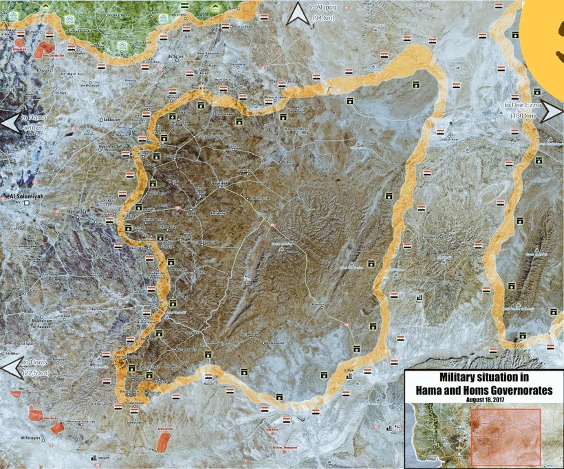Bản đồ tình hình khu vực bao vây IS trên chiến trường phía đông tỉnh Hama - Ảnh South Front