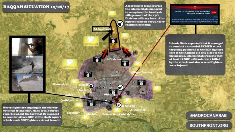 Bản sơ đồ cuộc chiến trong thành phố Raqqa do trang Amaq đăng tải - biên tập South Front