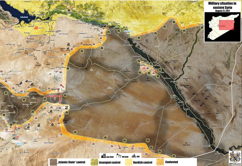 Bản đồ chiến trường vùng sa mạc phía đông tỉnh Homs - ảnh Masdar News