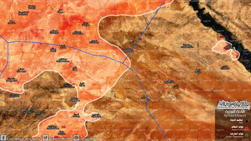 Bản đồ khu vực thị trấn Al-Sukhnah và hướng tấn công đến thành phố Deir Ezzor ngày 25.08.2017 - ảnh Souh Front