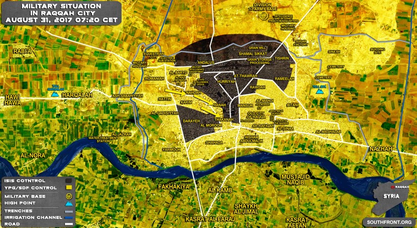 Lực lượng dân quân người Kurd bao vây một nhóm chiến binh IS ở Raqqa - bản đồ South Front