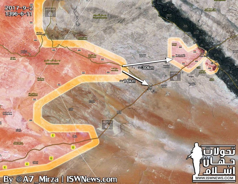 Quân đội Syria tiến sát thành phố Deir Ezzor khoảng 30 km - bản đồ Al-Masdar News