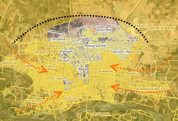 Các mũi tiến công của lực lượng SDF đánh vào thành phố Raqqa - bản đồ truyền thông người Kurd