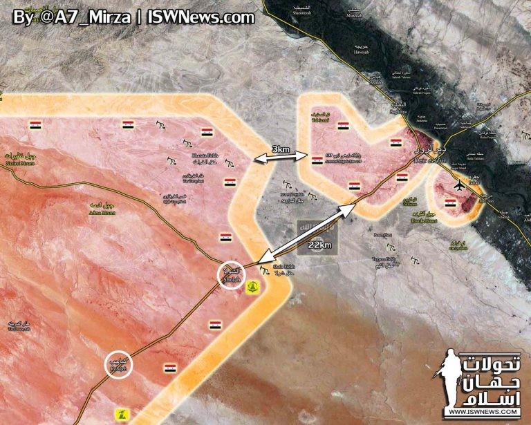Bản đồ tình hình chiến trường khu vực thành phố Deir Ezzor - các tay súng IS cố gắng chống trả đến viên đạn cuối cùng - ảnh South Front