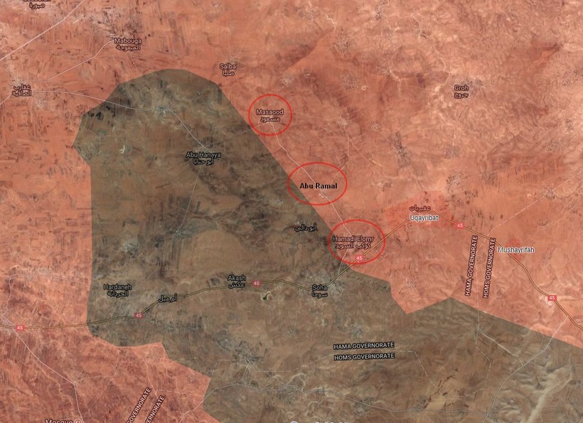 Những địa bàn quân đội Syria vừa giải phóng trên vùng nông thôn phía đông thành phố Al-Salamiyah  - ảnh South Front