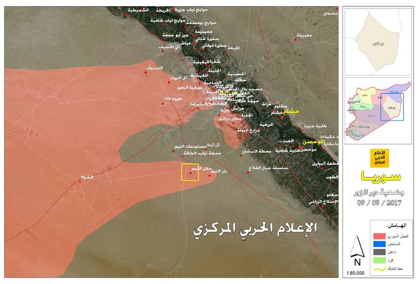 Bản đồ tình hình chiến sự Syria - quân đội Syria đột phá thành công vòng vây sân bay quân sự Deir Ezzor - ảnh truyền thông Hezbollah