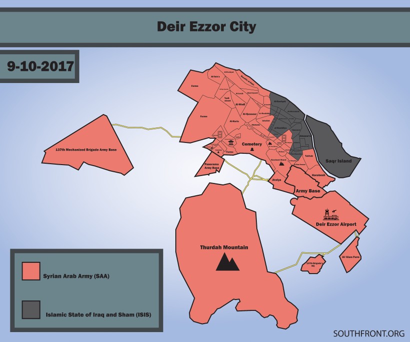 Sơ đồ khu vực tiến công của quân đội Syria trên hướng dãy núi Thurdeh thuộc Deir Ezzor - ảnh South Front