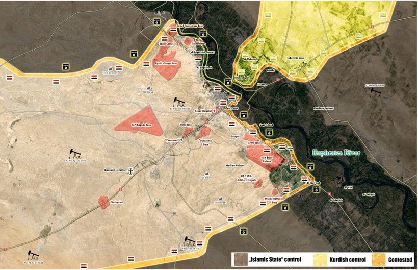 Chiến tuyến của quân đội Syria và Lực lượng Dân chủ Syria trên chiến trường Deir Ezzor - ảnh Masdar News
