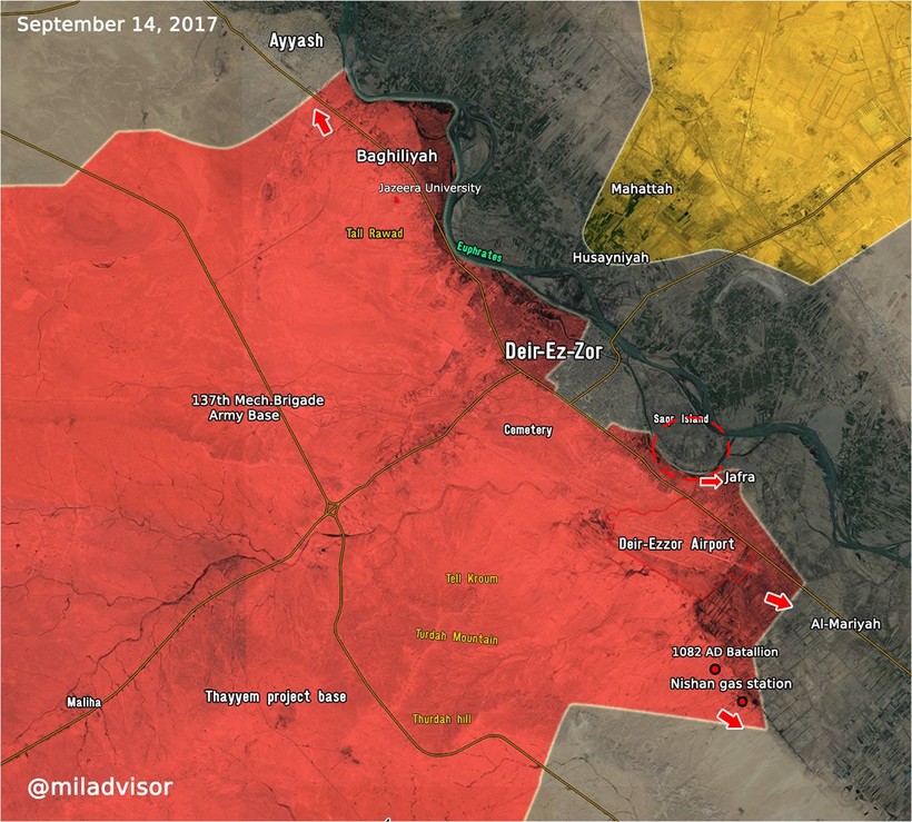 Các mũi tiến công của quân đội Syria vùng nội thị và phía đông nam thành phố Deir Ezzor - ảnh South Front