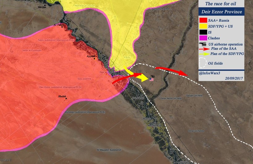 Các mũi tiến công của quân đội Syria và lực lượng SDF được Mỹ hậu thuẫn - ảnh South Front