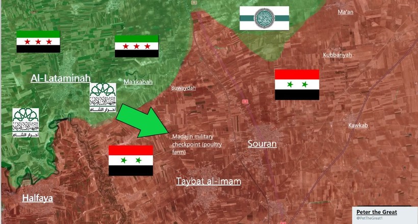 Phân bổ lực lượng Hồi giáo cực đoan trên chiến trường miền bắc Hama - ảnh tài khoản @Peter the Great‏