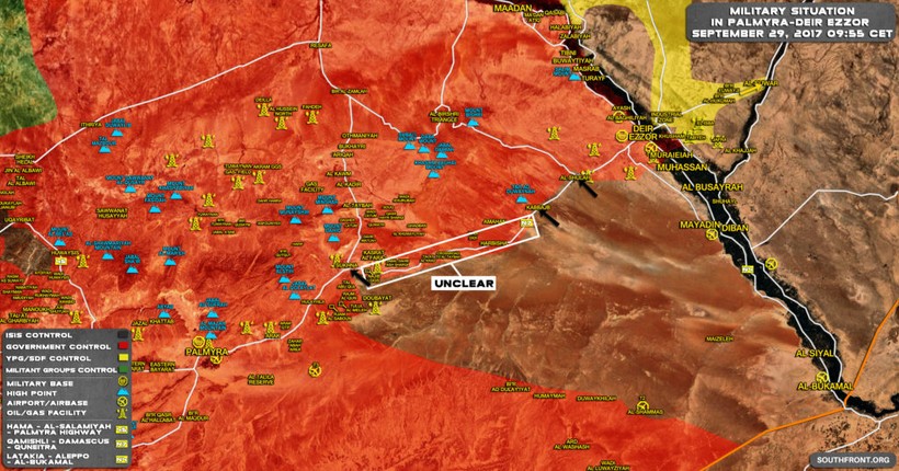 Chiến trường Homs - Deir Ezzor, tình hình diễn ra căng thẳng dọc tuyến đường tiếp vận Palmyra - Deir Ezzor - bản đồ South Front
