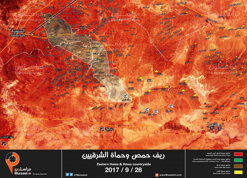 Bàn đồ chiến sự vùng sa mạc tỉnh Homs, Hama, thị trấn Soha vừa giải phóng - ảnh Muraselon