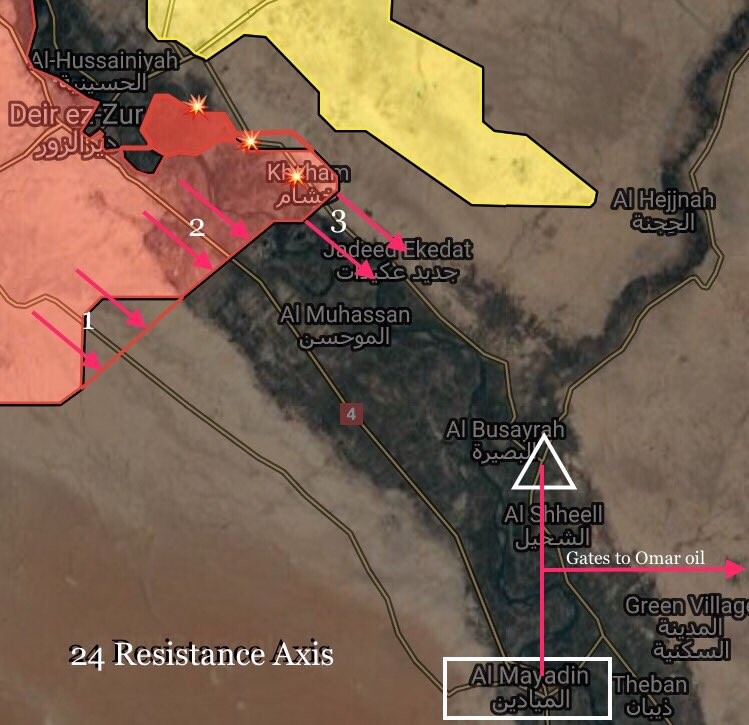 Các mũi tiến công của quân đội Syria dọc theo sông Euphrates - ảnh South Front