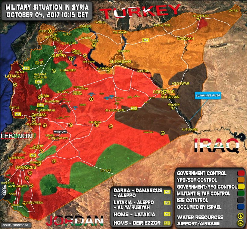Bản đồ chiến trường Syria tính đến ngày 04.10.2017 theo South Front