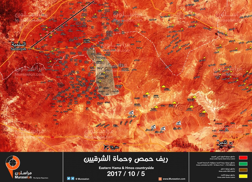 Bản đồ chiến sự tỉnh Homs, Hama tính đến ngày 05.10.2017 theo Muraselon