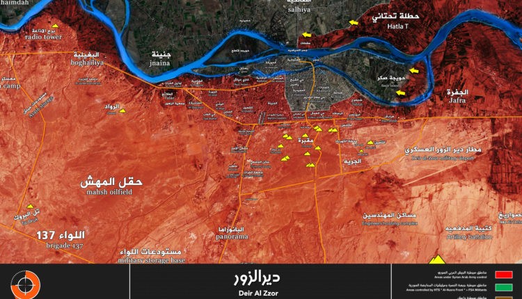 Các mũi tiến công của quân đội Syria trong thành phố Deir Ezzor - ảnh Muraselon