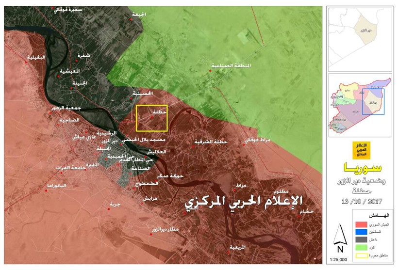Bản đồ khu vực quân đội Syria tấn công phía bắc thành phố Deir Ezzor - ảnh truyền thông Hezbollah