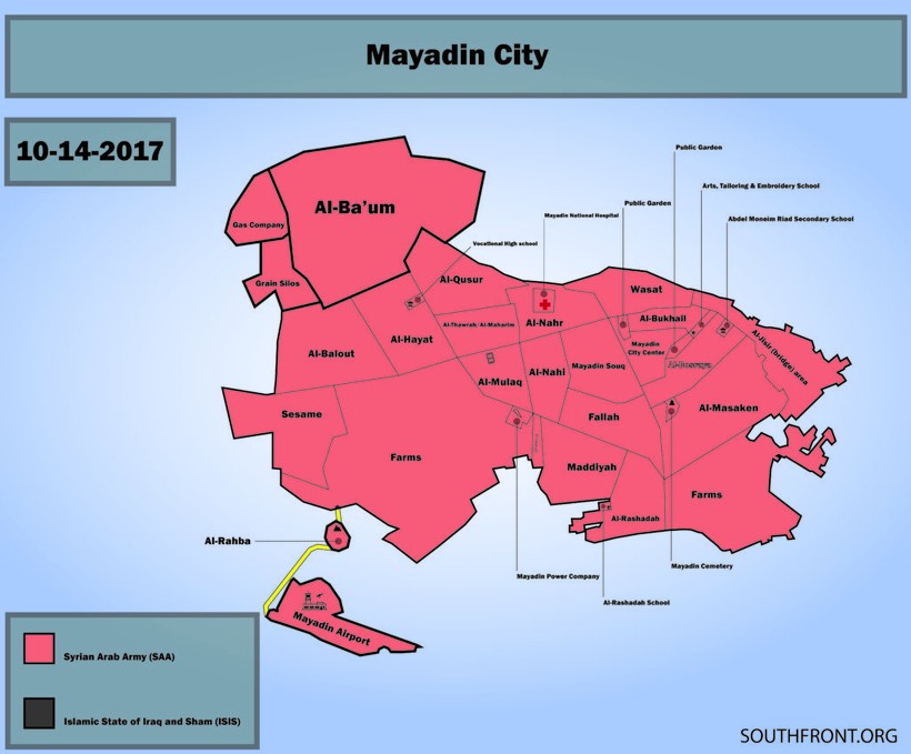Bản đồ thành phố Mayadeen thuộc tỉnh Deir Ezzor hoàn toàn giải phóng - ảnh South Front