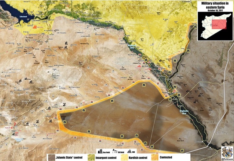 Bàn đồ chiến sự khu vực tỉnh Homs, Deir Ezzor, quân đội Syria tiến công sang bờ đông sông Euphrates - ảnh South Front