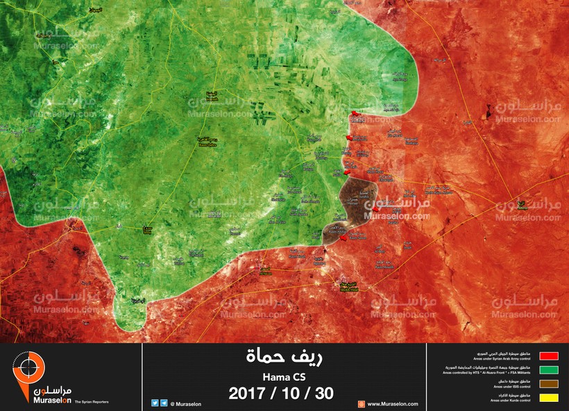 Bản đồ tình hình chiến sự vùng đông bắc tỉnh Hama - ảnh Muraselon