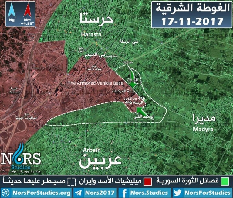 Khu vực chiến trường Căn cứ thiết giáp Đông Ghouta, không có thay đổi kể từ ngày 17.11.2017 - ảnh South Front