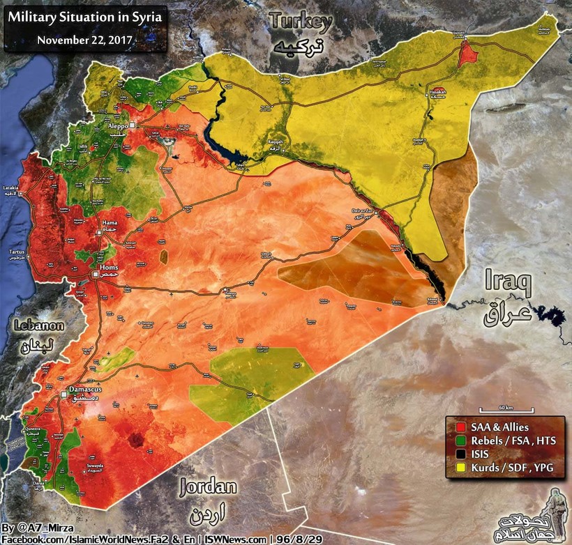 Bản đồ tình hình chiến sự Syria, tính đến ngày 22.11.2017 theo South Front