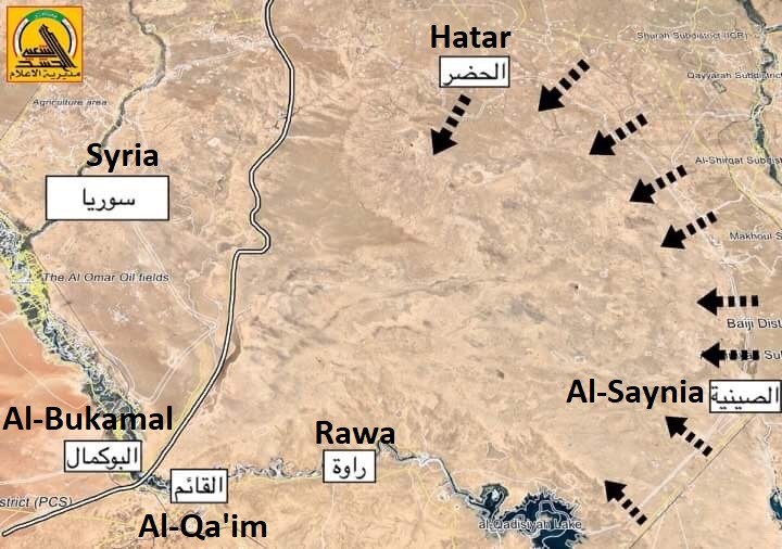 Bản đồ các mũi tiến công của quân đội Iraq và PMU trên địa bàn tỉnh Al-Anbar - ảnh South Front
