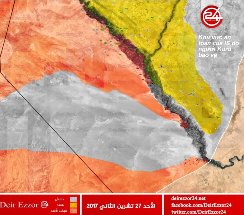 Bản đồ khu vực chiến sự trên vùng Al-Hasakah và Deir Ezzor - ảnh Muraselon