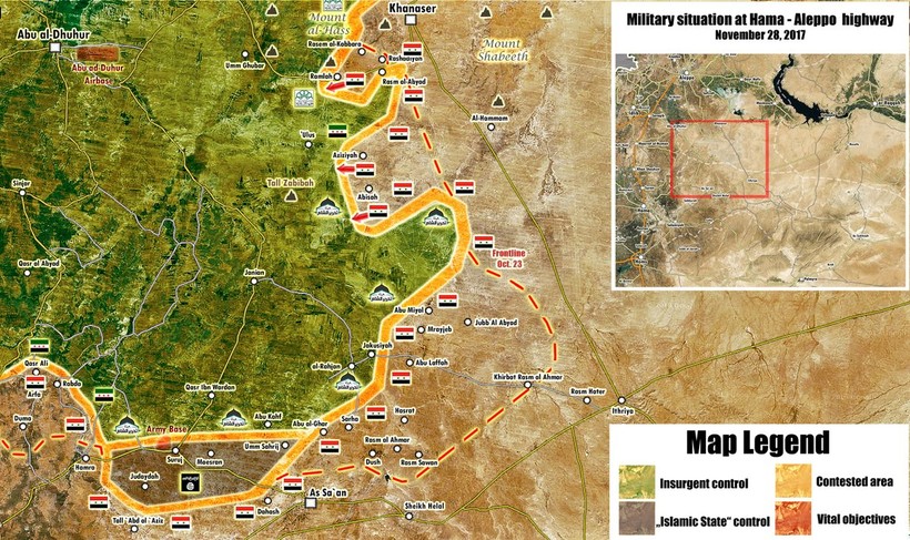 Tổng quan tình hình chiến sự khu vực tỉnh Hama, Aleppo ngày 28.11.2017 theo South Front