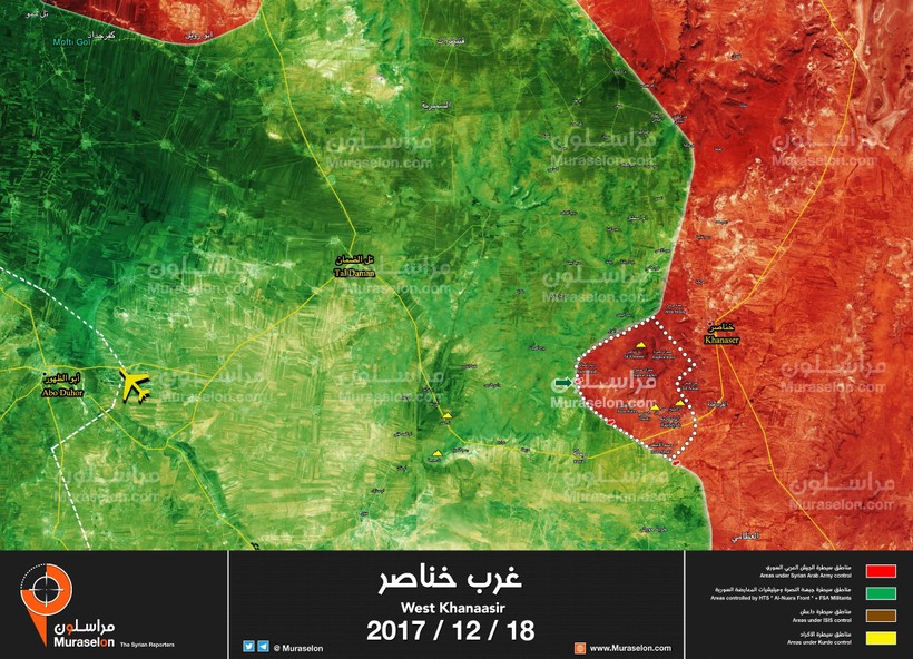 Bản đồ vùng chiến sự phía tây nam thành phố Aleppo - ảnh Muraselon