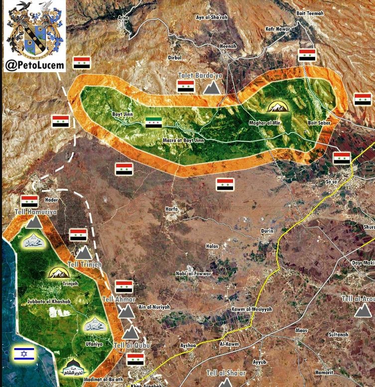 Bản đồ tình hình chiến sự vùng Beit Jinn, vòng vây đã khép chặt xung quanh thị trấn Mughar Al-Mir. Anh South Front