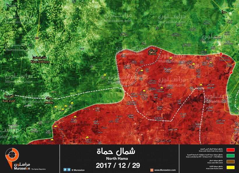 Bản đồ chiến sự vùng giáp ranh Hama - Idlib, ảnh Muraselon