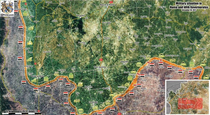 Lực lượng Tiger và sư đoàn cơ giới số 4 tấn công trên chiến trường Hama - Idlib, ảnh Masdar News
