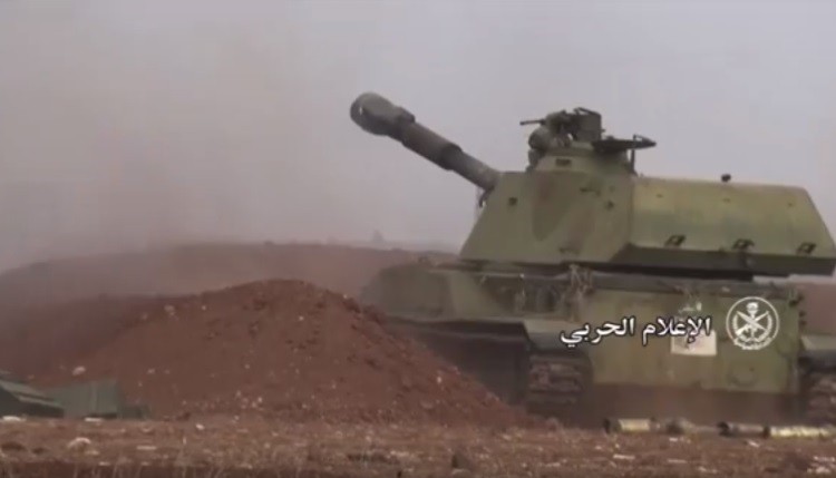 Pháo tự hành quân đội Syria tiến công trên chiến trường Hama - Idlib - ảnh video truyền thông quân đội Syria