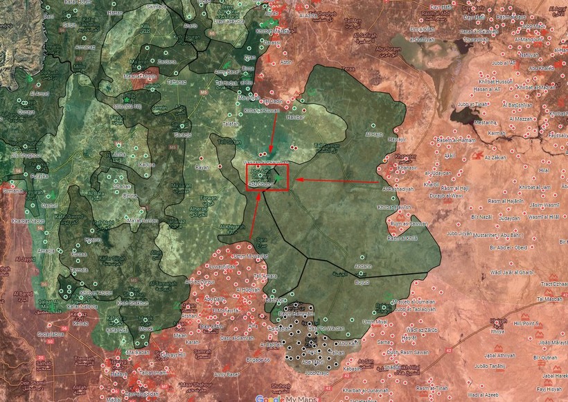 Các hướng tấn công của quân đội Syria nhằm vào căn cứ sân bay Abu Al-Duhur - ảnh South Front