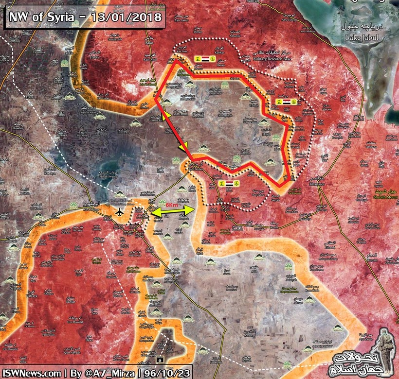 Khu vực nông thôn Aleppo (màu đỏ) chuẩn bị được giải phóng - ảnh Muraselon