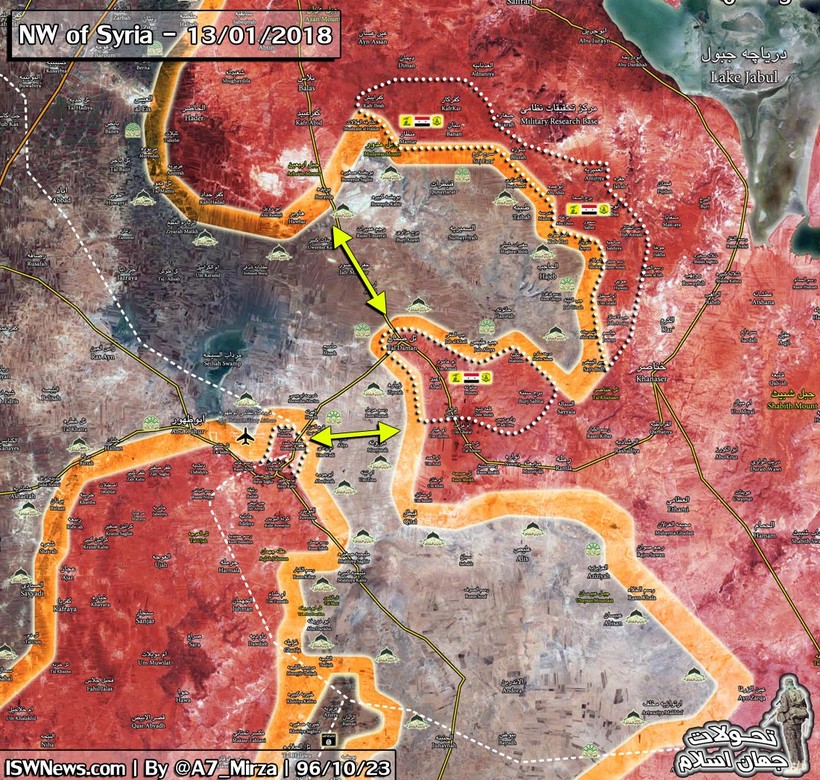 Bản đồ tình hình chiến sự vùng Aleppo - Idlib - ảnh Masdar News