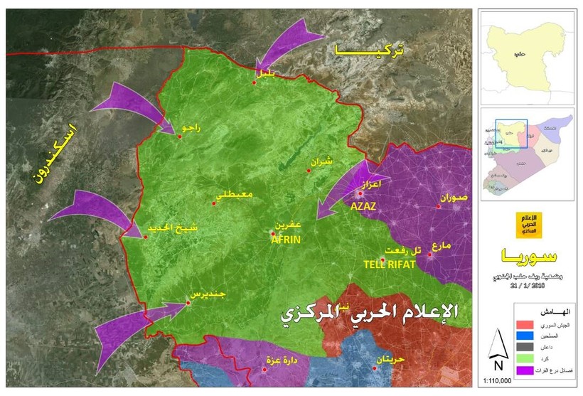 Các mũi tiến công của Thổ Nhĩ Kỳ vào Afrin - ảnh Hezbollah