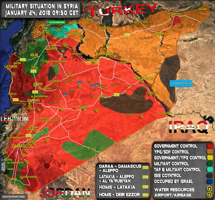 Toàn cảnh chiến trường Syria ngày 24.01.2018 theo South Front