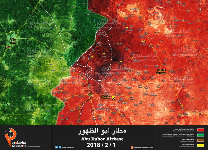 Bản đồ tình hình chiến sự Syria tính đến ngày 01.02.2018 theo Muraselon