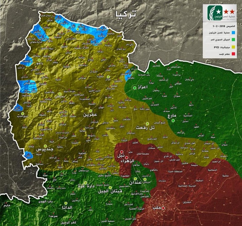 bản đồ chiến trường khu vực Arin tính đến ngày 04.02.2018 theo South Front